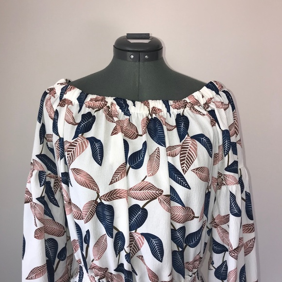 bishop + young Leaf Print Off-the-Shoulder Romper - Picture 3 of 4